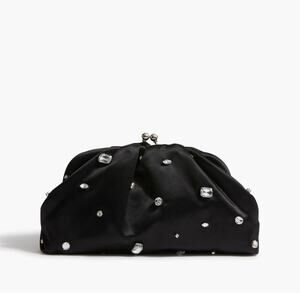 J. Crew Satin Rhinestone Clutch Evening Bag Black *Flaw*